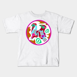 the floral birds in magical and wonderful glyph ecopop art Kids T-Shirt